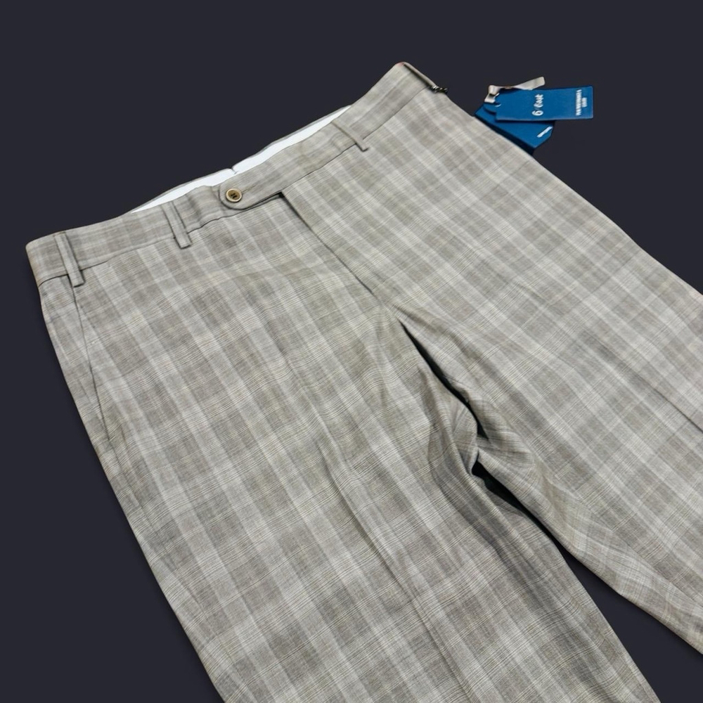 6 East NWT Flat Front Dress Pants 36 US $295 Brown Tan Preppy Plaid 100% Wool